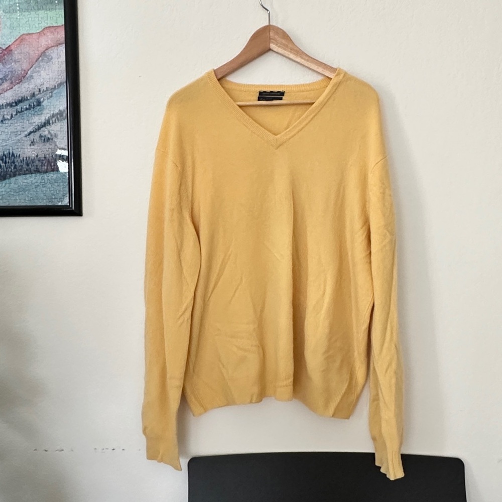 CLUB ROOM ESTATE CASHMERE V-NECK SWEATER BUTTER YELLOW MENS XL PREPPY OLD MONEY
